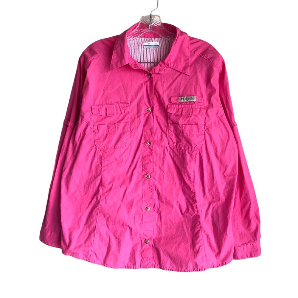 Columbia PFG Women's Outdoor Fishing Shirt Plus 1X Pink Mesh Lined Vented